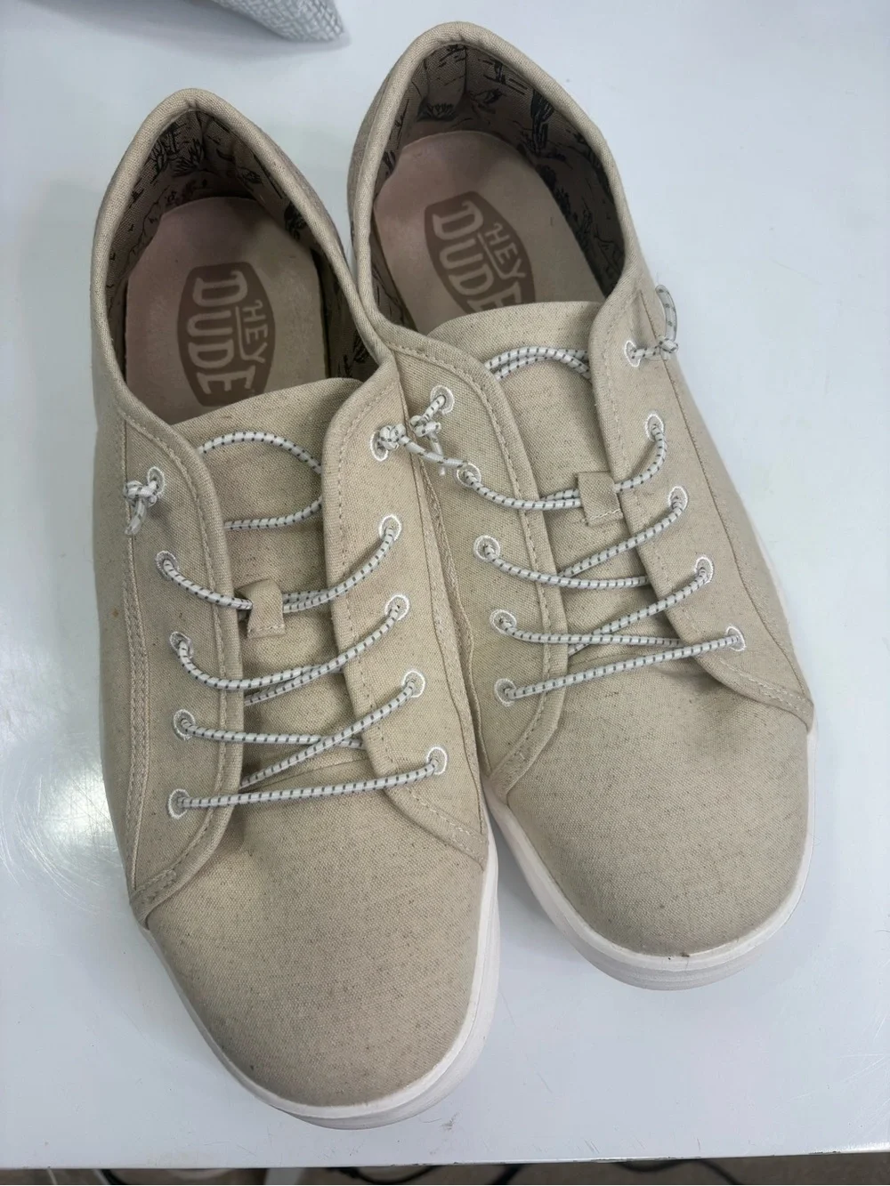 Hey Dude Men's Casual Canvas Sneakers in Light Beige size 13